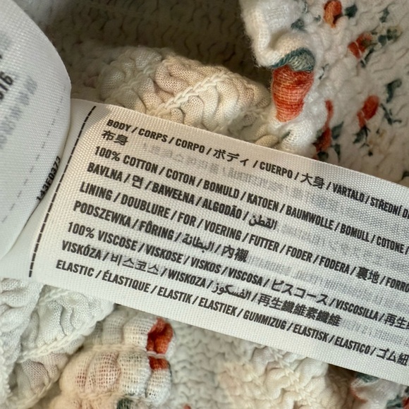 Abercrombie & Fitch 100% Cotton Smocked Mini Skirt White Peach Fruit Print Large - Picture 4 of 6